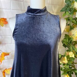 Soft Gray Velvet Sleeveless High Neck Dress womens S small